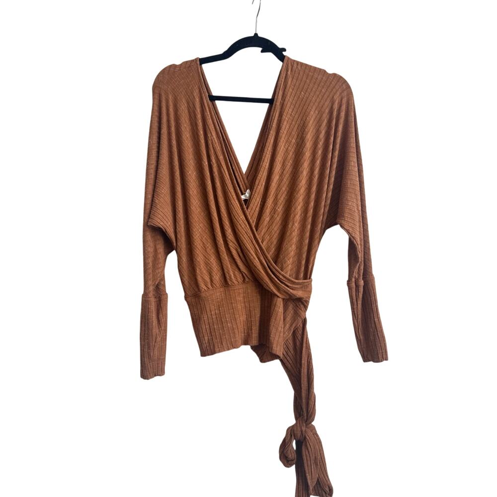 Free People , We the Free East Coast Copper Long Sleeve with Waist Tie Top